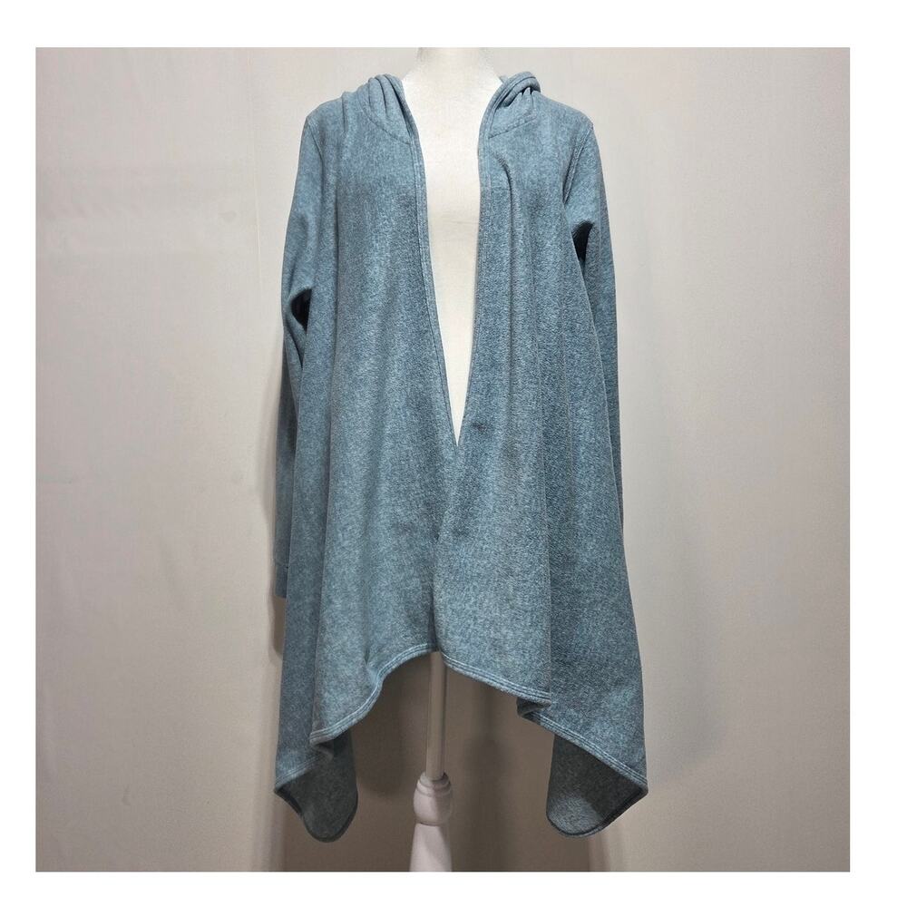 Cuddl Duds Fleecewear with Stretch Blue Woman's Open Front Hooded Cardigan L/XL